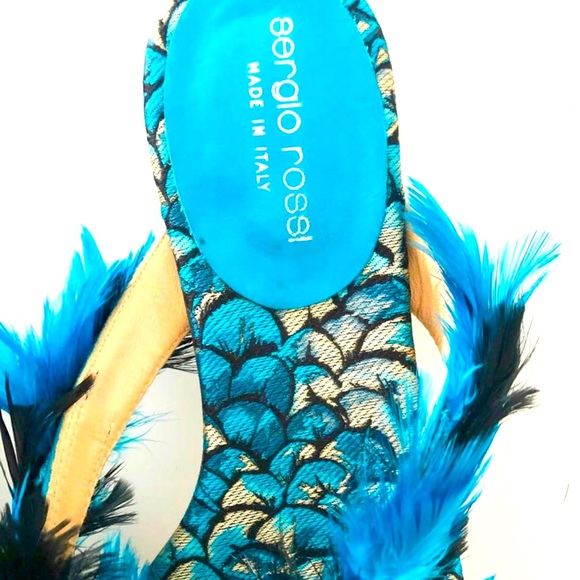 Sergio Rossi blue and black feather thong sandals Blue stones at toe - Picture 6 of 6